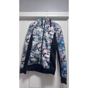 Roxy Frost Printed Fleece Full Zip Hoodie Black Floral Lightweight Jacket Women